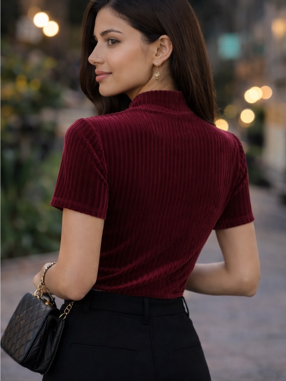 Burgundy Ribbed Turtleneck Top